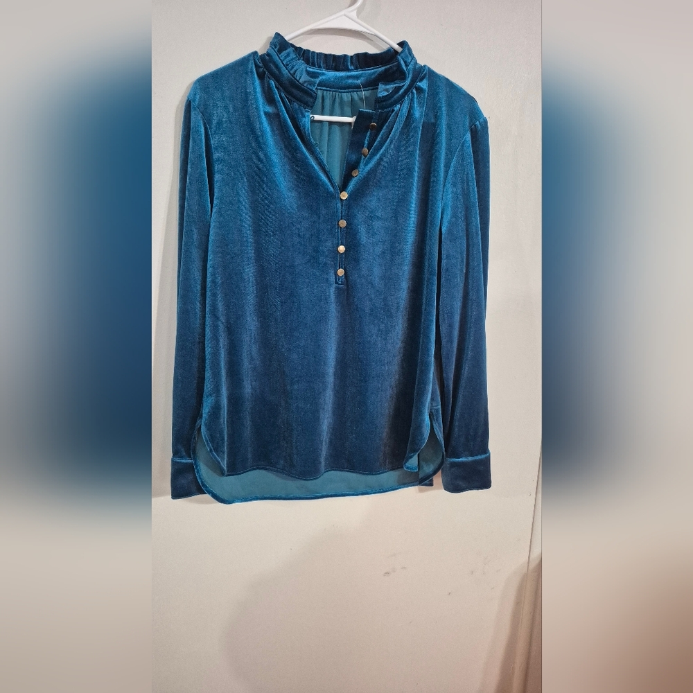 Elegant Blue Velvet Women's Top Size Medium